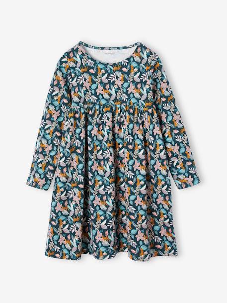 Ensemble fille cardigan et robe imprimée fleurs moutarde+rose+vert émeraude 12 - vertbaudet enfant 