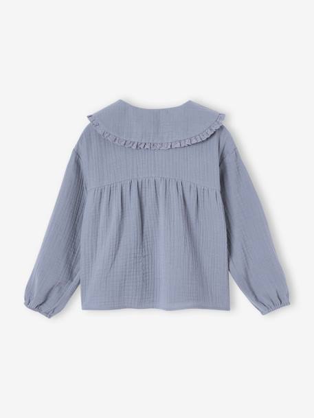 Blouse en gaze col Claudine fantaisie fille bleu grisé+vieux rose 2 - vertbaudet enfant 