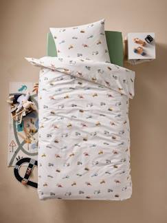 Linge de maison et décoration-Linge de lit enfant-Parure housse de couette + taie oreiller essentiels CHANTIER, avec coton recyclé