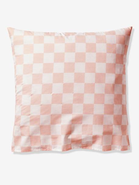 Parure housse de couette + taie oreiller enfant DAMIER GOOD VIBES, avec coton recyclé carreaux rose 4 - vertbaudet enfant 