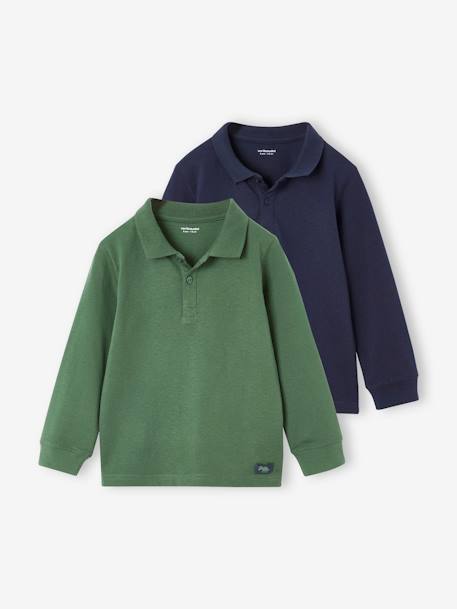 Lot de 2 polos garçon manches longues LOT BLEU JEAN+lot encre+BORDEAUX+LOT GRIS+vert 21 - vertbaudet enfant 