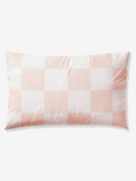 Parure housse de couette + taie oreiller enfant DAMIER GOOD VIBES, avec coton recyclé carreaux rose 5 - vertbaudet enfant 