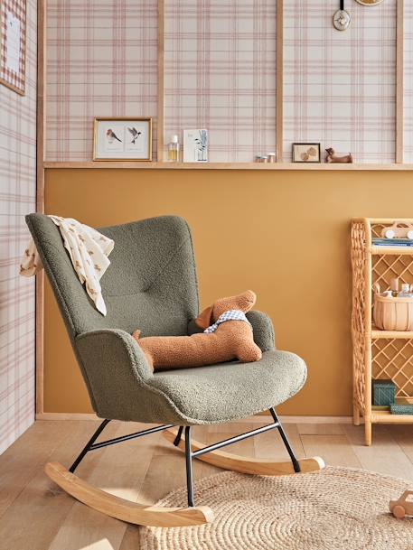 Fauteuil d'allaitement à bascule en tissu bouclette kaki 3 - vertbaudet enfant 