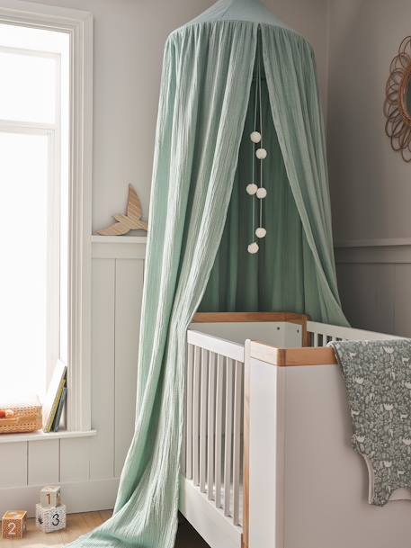 Ciel de lit en gaze de coton avec pompons beige poudré+rose+vert sauge 10 - vertbaudet enfant 