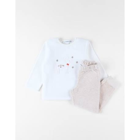 Fille-Pyjama, surpyjama-Pyjama 2 pièces renne en velours chiné ecru