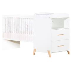 Lit Combiné - 120x60cm - Evolutif en 90x190cm - Babyprice Joy Naturel - Blanc sur pieds en bois naturel  - vertbaudet enfant