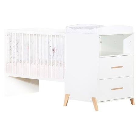 Lit Combiné - 120x60cm - Evolutif en 90x190cm - Babyprice Joy Naturel - Blanc sur pieds en bois naturel BLANC 1 - vertbaudet enfant 