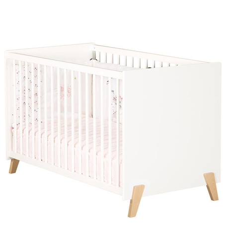 Lit bébé - 120 x 60 cm - Babyprice Joy Naturel - Blanc - Sur pieds en bois naturel BLANC 1 - vertbaudet enfant 