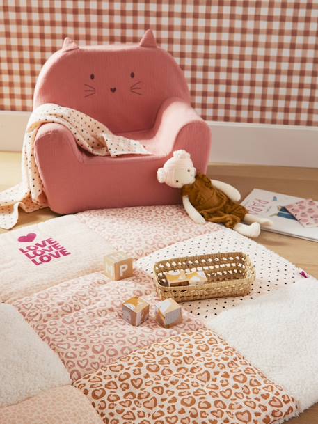 Tapis de sol / Fond de parc patchwork coton et sherpa LOVELY LÉO rose imprimé 9 - vertbaudet enfant 