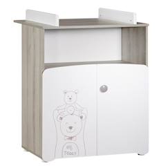 -Commode à langer - Babyprice - Teddy - En bois blanc - Sérigraphie ours - 2 portes- 97x76x66cm