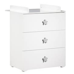 -Commode à langer - Babyprice - Basic - 3 tiroirs - Blanche - Boutons étoiles grises