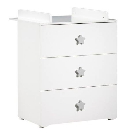 Commode à langer - Babyprice - Basic - 3 tiroirs - Blanche - Boutons étoiles grises BLANC 1 - vertbaudet enfant 