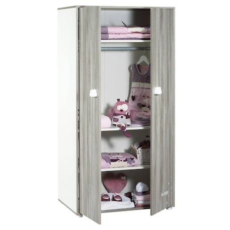 Armoire bébé Smile ours - Chêne silex - Blanche - 2 portes - 168x85x57cm - Babyprice GRIS 2 - vertbaudet enfant 