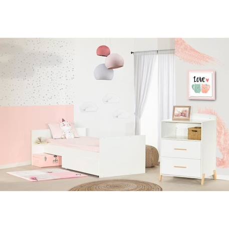 Lit Combiné - 120x60cm - Evolutif en 90x190cm - Babyprice Joy Naturel - Blanc sur pieds en bois naturel BLANC 6 - vertbaudet enfant 