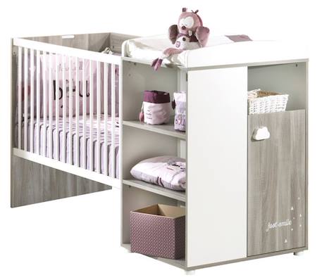 Lit Combiné - 120x60cm - Evolutif en 90x190cm - Babyprice Smile - Chêne silex GRIS 1 - vertbaudet enfant 