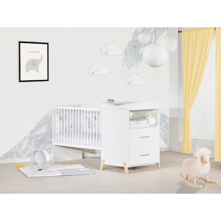 Lit Combiné - 120x60cm - Evolutif en 90x190cm - Babyprice Joy Naturel - Blanc sur pieds en bois naturel BLANC 5 - vertbaudet enfant 