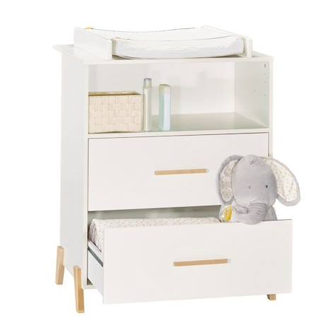 Commode à langer - Babyprice - Joy Naturel - 2 tiroirs - 1 niche - Blanc - Sur pieds en bois naturel BLANC 3 - vertbaudet enfant 