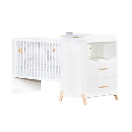 Lit Combiné - 120x60cm - Evolutif en 90x190cm - Babyprice Joy Naturel - Blanc sur pieds en bois naturel BLANC 2 - vertbaudet enfant 