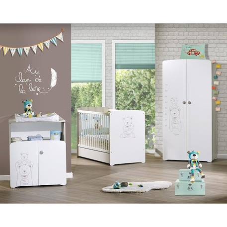 Commode à langer - Babyprice - Teddy - En bois blanc - Sérigraphie ours - 2 portes- 97x76x66cm BLANC 3 - vertbaudet enfant 