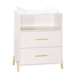 Commode à langer - Babyprice - Joy Naturel - 2 tiroirs - 1 niche - Blanc - Sur pieds en bois naturel  - vertbaudet enfant