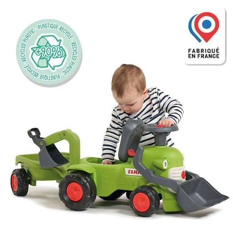 Porteur vintage tractopelle Claas 1er âge avec excavatrice et remorque - Fabriqué en France - 90% de plastique recyclé - Dès 12 mois VERT 4 - vertbaudet enfant 