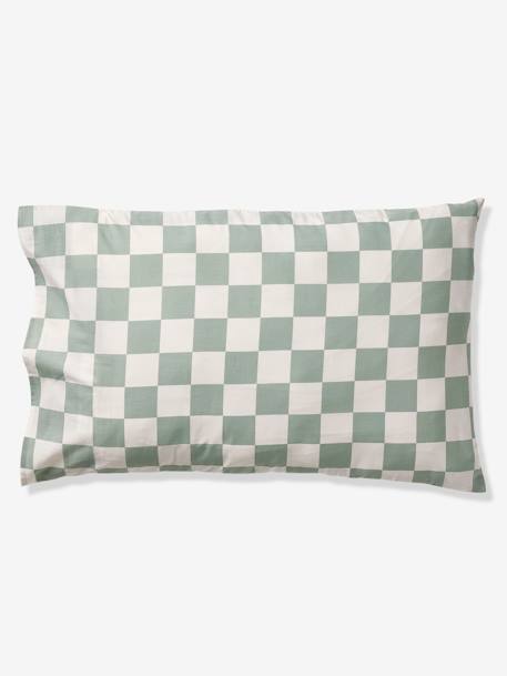 Parure housse de couette + taie d'oreiller enfant DAMIER FREESTYLE, avec coton recyclé carreaux vert 6 - vertbaudet enfant 