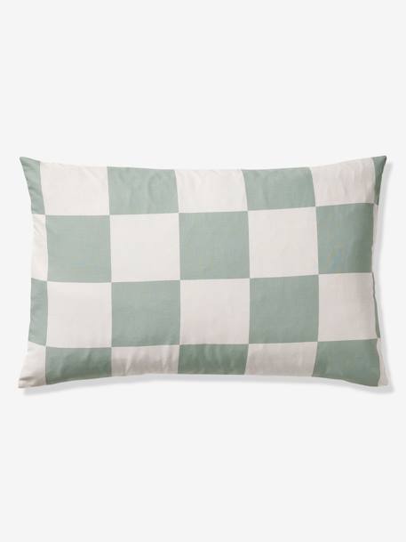 Parure housse de couette + taie d'oreiller enfant DAMIER FREESTYLE, avec coton recyclé carreaux vert 5 - vertbaudet enfant 