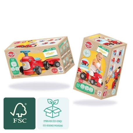 Porteur tracteur Maurice 1er âge avec remorque - Rouge - FALK - Dès 12 mois - Fabriqué en France - Contient 90% plastique recyclé ROUGE 6 - vertbaudet enfant 