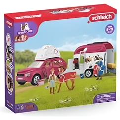 Jouet-Jeux d'imagination-Figurines, mini mondes, héros et animaux-Voyage en voiture avec remorque pour chevaux, Coffret figurines Schleich 42535 Horse Club pour enfants de 5 ans