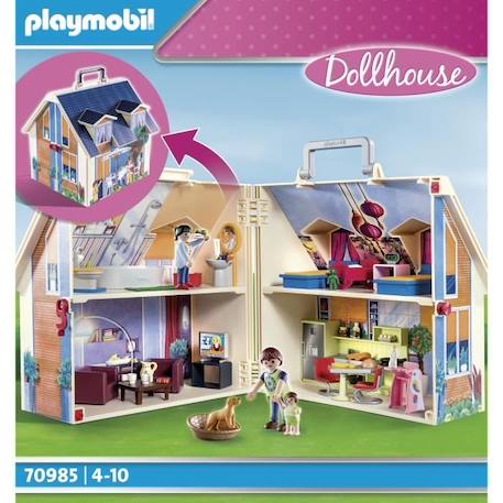 PLAYMOBIL Maison Transportable Bleue, 3 personnages, Accessoires inclus, Playmobil 70985 Dollhouse, La maison traditionnelle BLEU 6 - vertbaudet enfant 