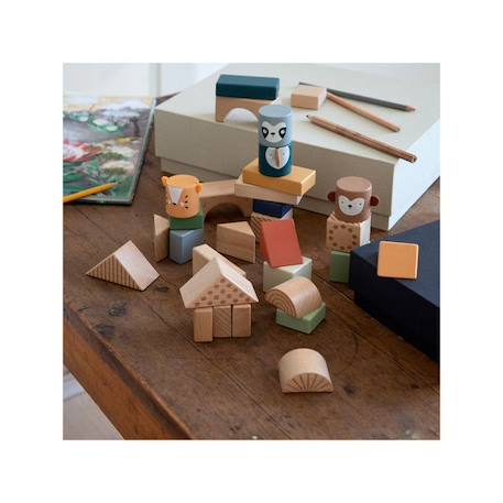 Jeu à empiler en bois Animaux - Blocs de construction - Sebra BEIGE 3 - vertbaudet enfant 