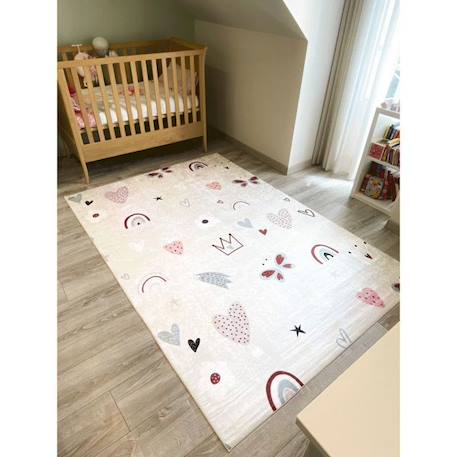 Tapis chambre enfant - Coeur et Arc En Ciel Rose - 80 x 150 cm - Rose - Nazar Rugs BLANC 2 - vertbaudet enfant 