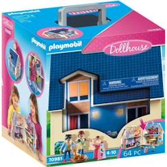 -PLAYMOBIL Maison Transportable Bleue, 3 personnages, Accessoires inclus, Playmobil 70985 Dollhouse, La maison traditionnelle