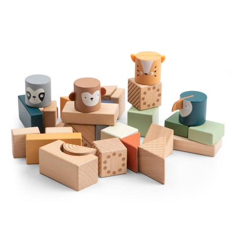 Jeu à empiler en bois Animaux - Blocs de construction - Sebra BEIGE 1 - vertbaudet enfant 