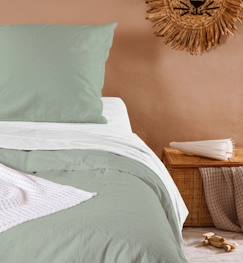 Linge de maison et décoration-Linge de lit enfant-Housse de Couette Satin de Coton Bio lavé 1 personne (Tilleul - 140 x 200 cm)