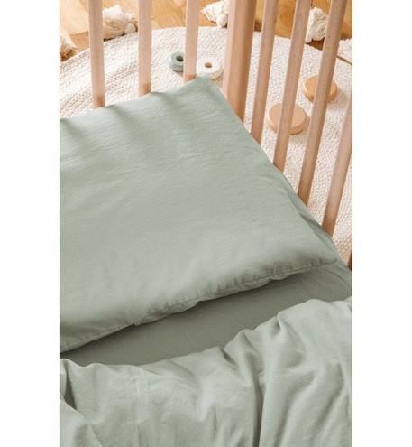 Taie d'oreiller Satin de Coton Bio lavé (Tilleul - 40 x 60 cm) VERT 1 - vertbaudet enfant 