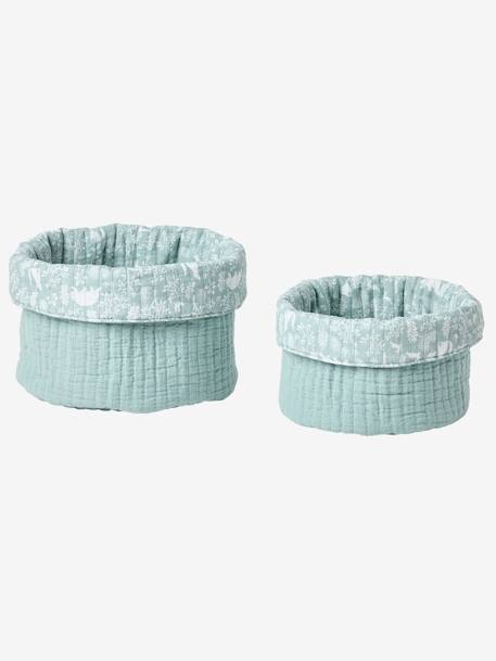 Lot de 2 petits paniers de rangement réversibles DANS LES BOIS vert sauge 3 - vertbaudet enfant 