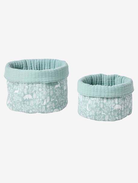 Lot de 2 petits paniers de rangement réversibles DANS LES BOIS vert sauge 2 - vertbaudet enfant 