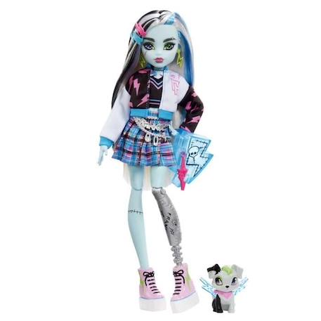 Monster High-Frankie Stein-Poupée avec animal, cheveux noirs et bleus HHK53 BLEU 2 - vertbaudet enfant 