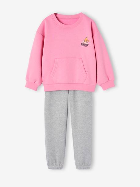 Ensemble sport sweat + jogging en molleton fille rose bonbon 1 - vertbaudet enfant 