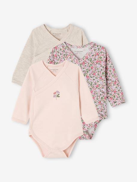 Lot 3 bodies manches longues en coton bio bébé ouverture naissance rose pâle 1 - vertbaudet enfant 