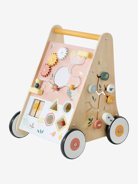 Chariot de marche avec freins en bois FSC® bois+rose+Vert 11 - vertbaudet enfant 