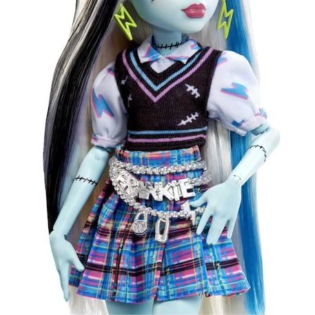 Monster High-Frankie Stein-Poupée avec animal, cheveux noirs et bleus HHK53 BLEU 4 - vertbaudet enfant 