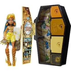 Jouet-Poupons et poupées-Poupées mannequins et accessoires-Monster High Coffret Monstrueux Secrets, Poupée Cleo De Nile, Série Look Irisé, avec Casier Cerceuil 21+ Accessoires, 4 ans+, HNF76