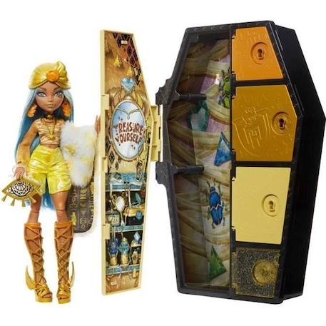 Monster High Coffret Monstrueux Secrets, Poupée Cleo De Nile, Série Look Irisé, avec Casier Cerceuil 21+ Accessoires, 4 ans+, HNF76 JAUNE 1 - vertbaudet enfant 