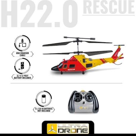 Mondo Motors - Hélicoptère H22.0 - Rescue Ultradrone Télécommandé à Rayons Infrarouges - Gyroscope Intégré - 3 Canaux - 63711, ROUGE 5 - vertbaudet enfant 
