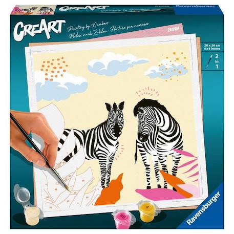 CreArt Zèbre 20x20 cm - format carré - Peinture par numéros – Dès 12 ans – Ravensburger - 23666 NOIR 1 - vertbaudet enfant 