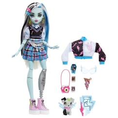 Jouet-Poupons et poupées-Monster High-Frankie Stein-Poupée avec animal, cheveux noirs et bleus HHK53