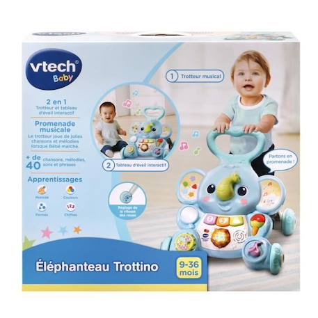 Porteur - Trotteur VTECH BABY - Éléphanteau Trottino - Avec Frein - Bleu BLANC 3 - vertbaudet enfant 