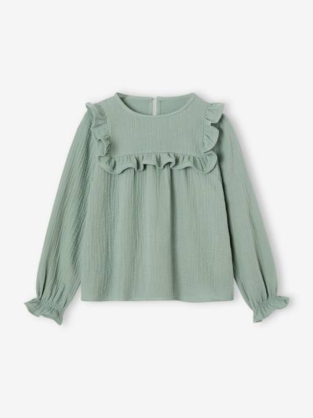 Blouse à volant en gaze de coton fille blush+écru+vert de gris 9 - vertbaudet enfant 